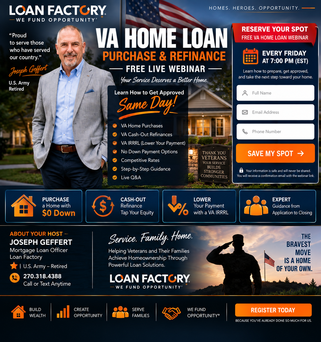 Loan Factory VA home loan purchase and refinance webinar with Joseph Geffert, U.S. Army retired
